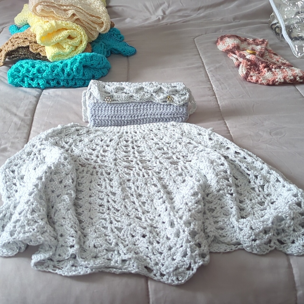 Handmade Crochet Wrap and Clutch Bag Set